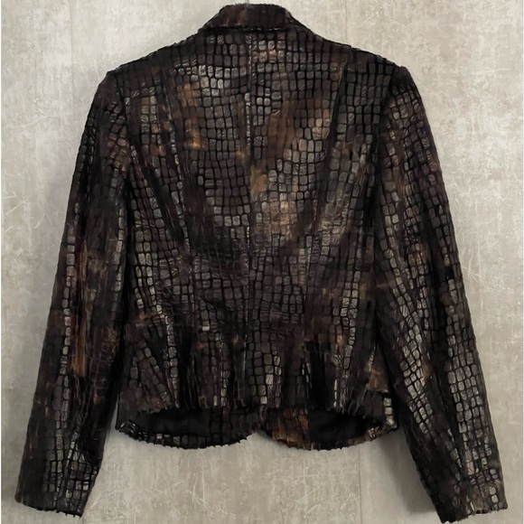 Lena Gabrielle New York Black/Brown Faux Fur Alligator Blazer Jacket Size 4 - Picture 2 of 10